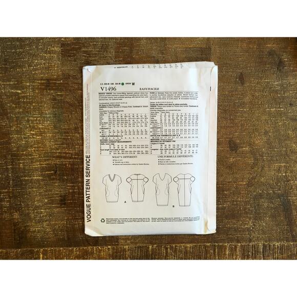 Vogue Sewing Pattern V1496 Womens Tapered Oversized Pullover Dress XS-2XL UNCUT - Picture 2 of 3